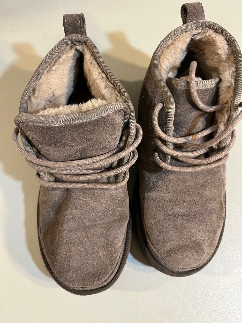 UGG Brown Suede Lace-Up Shearling Boots